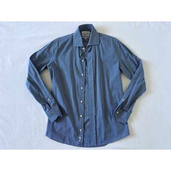 LEDBURY Other - Ledbury Slim-Fit Blue Gingham Check Cotton Long Sleeve Collared Shirt Size 15